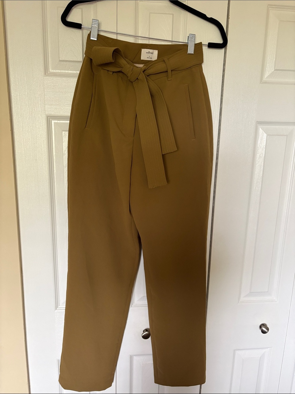 Aritzia Wilfred Tie Front Paperbag Crepe Pants Greenish Olive Brown Size 4